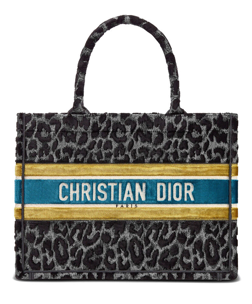 Christian Dior Book Tote Velvet Mizza Embroidery Canvas Dark Gray